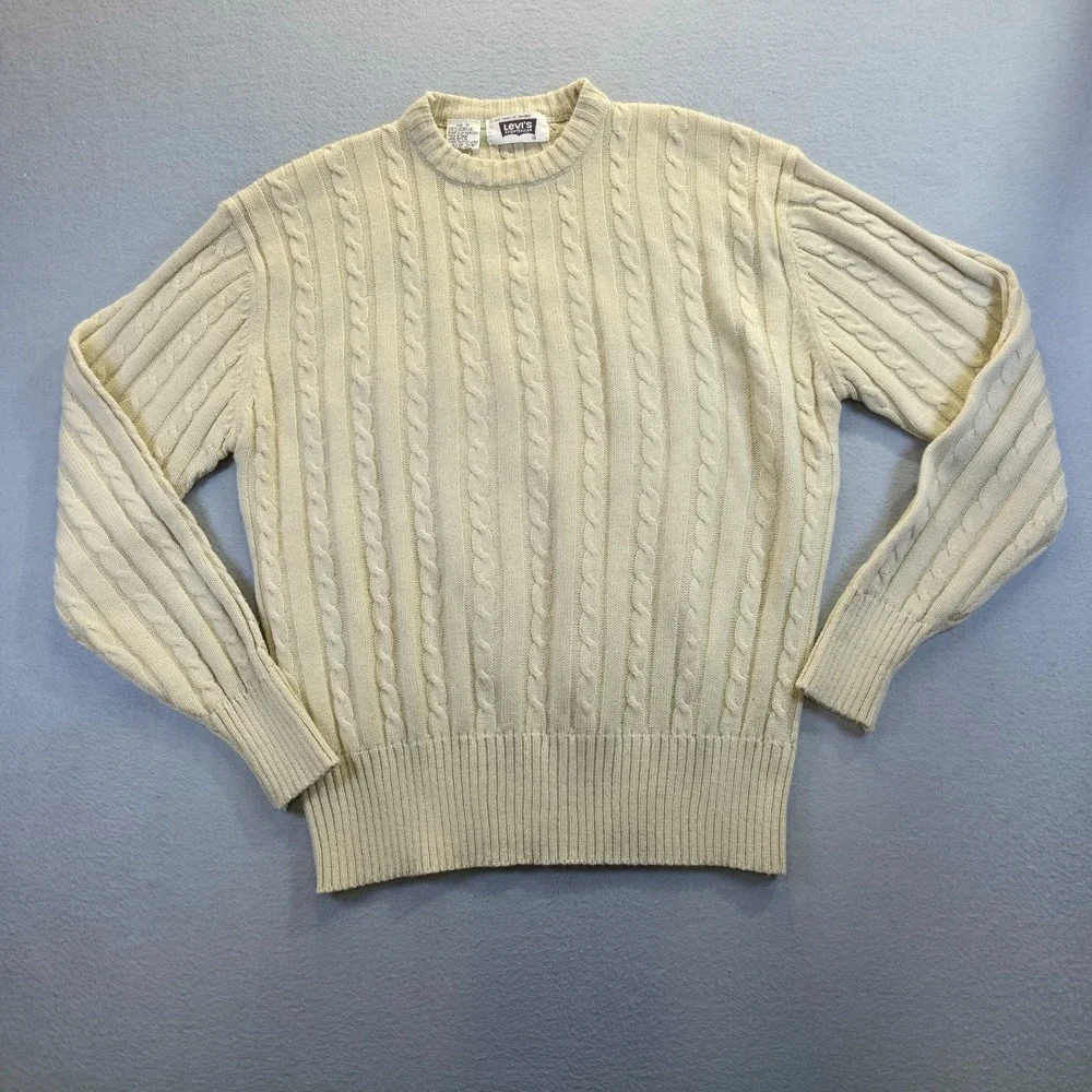 Vintage Levi's Sportswear‎ Men's Cream Cable Knit Sweater Size Medium *RARE*